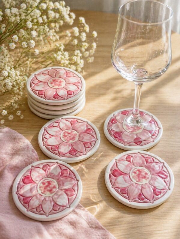 Blush bloom handcrafted coaster set (6 pcs)